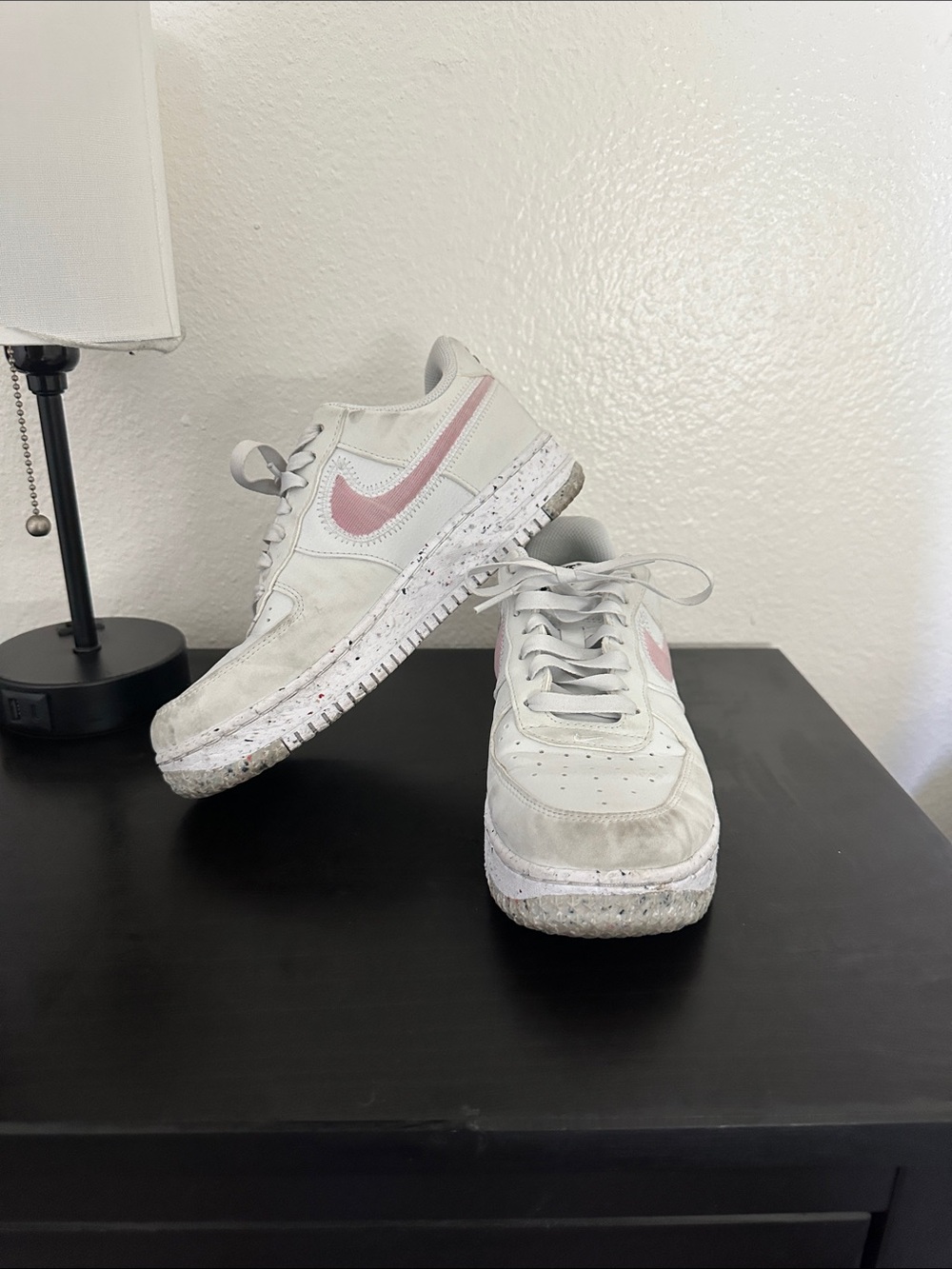Nike Low-Top Sneakers - Cream Upper with Pink Swoosh